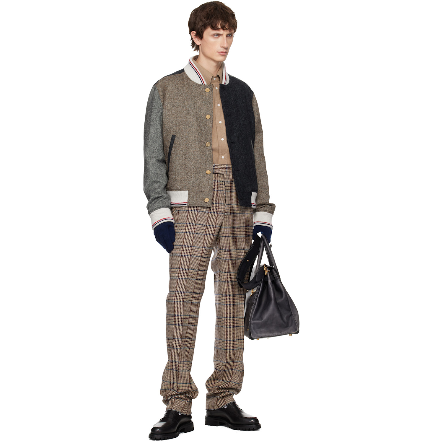  Thom Browne Navy Cashmere Ribbed 4-bar Gloves 
