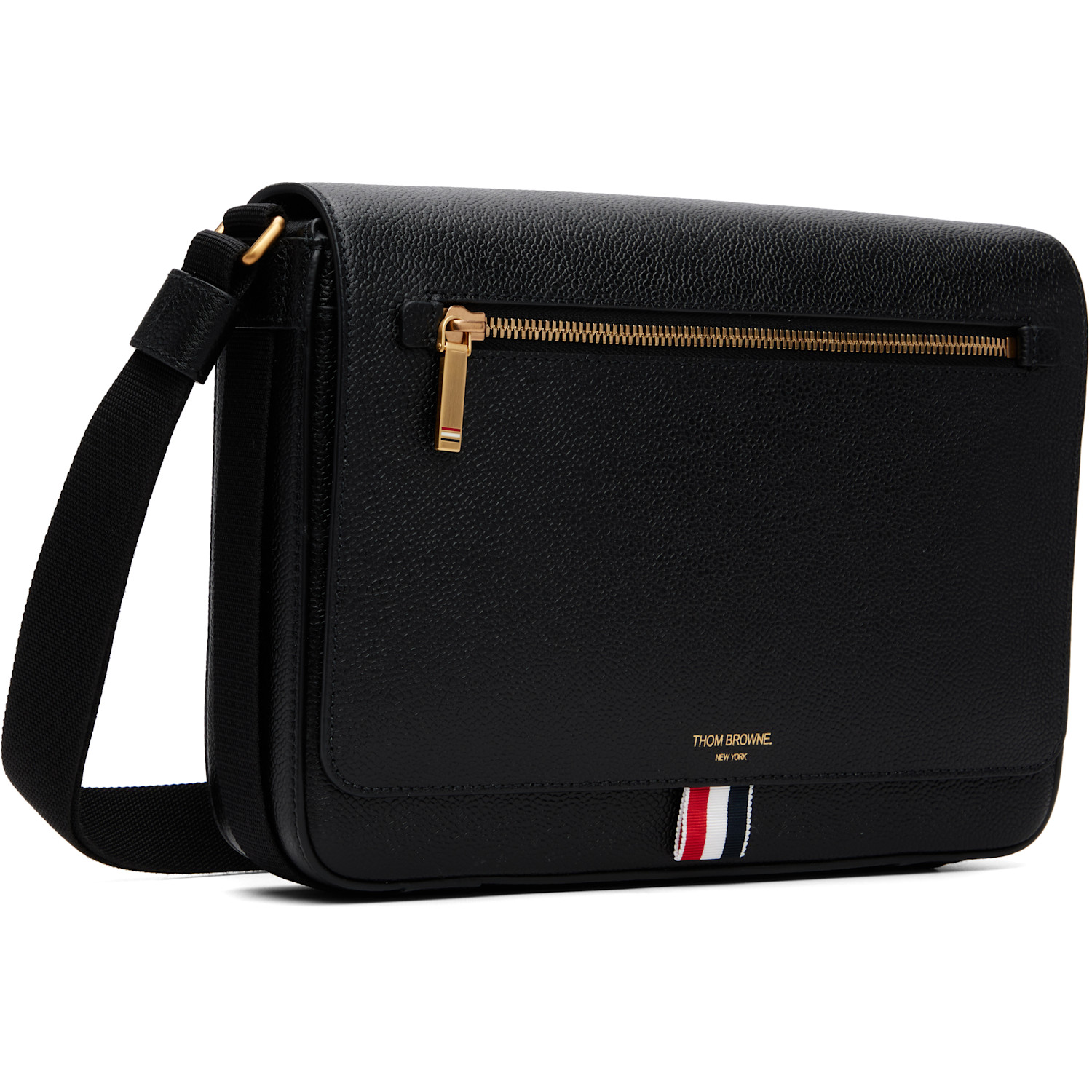  Thom Browne Black Pebble Grain Reporter Bag 