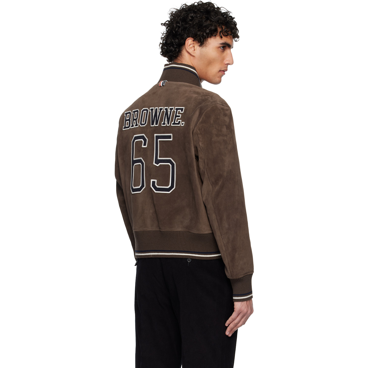  Thom Browne Brown Knit Rib Blouson Suede Jacket 