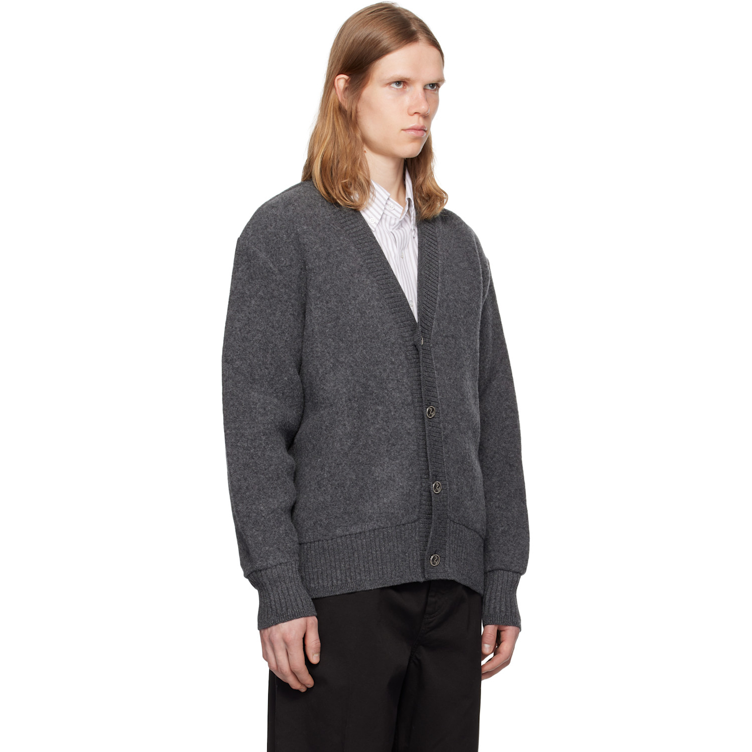  Thom Browne Gray Wool Fleece Oversized V Neck Cardigan 