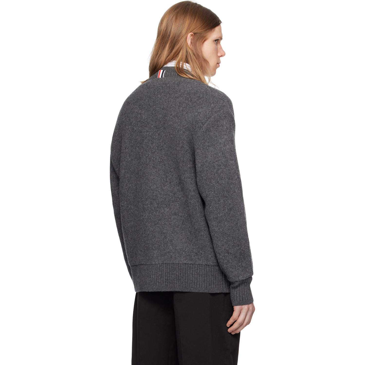  Thom Browne Gray Wool Fleece Oversized V Neck Cardigan 