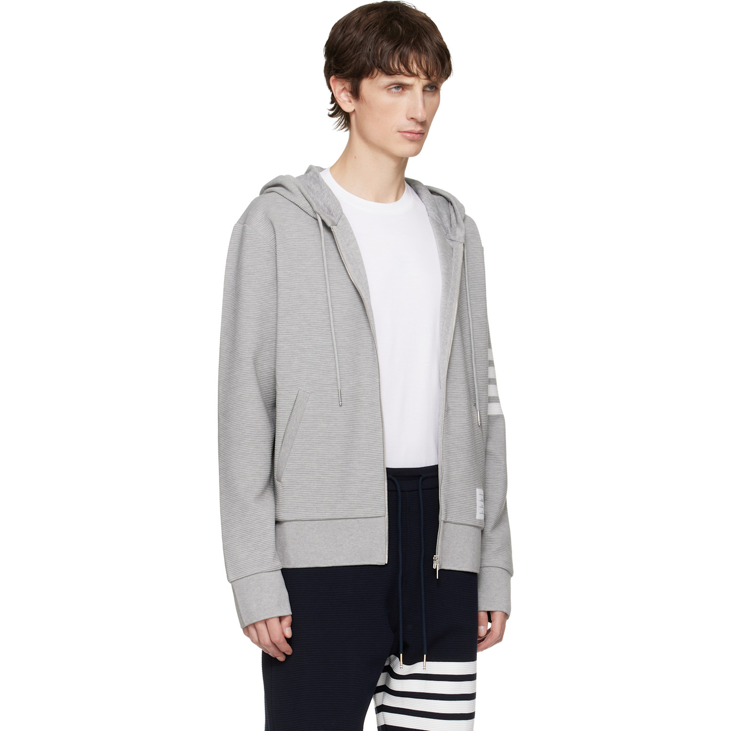  Thom Browne Gray Cotton Ottoman 4-bar Zip Hoodie 
