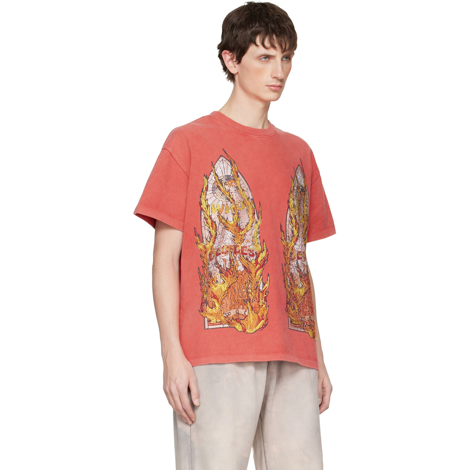  Who Decides War Red Rhinestone Flame Glass T-shirt 