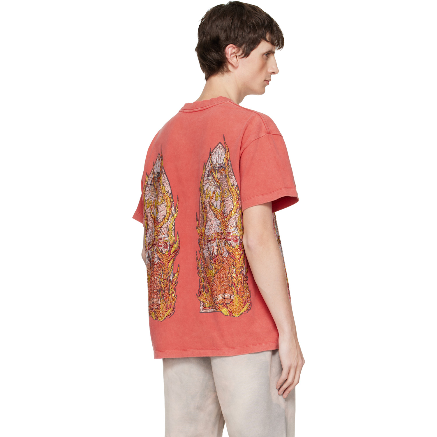  Who Decides War Red Rhinestone Flame Glass T-shirt 