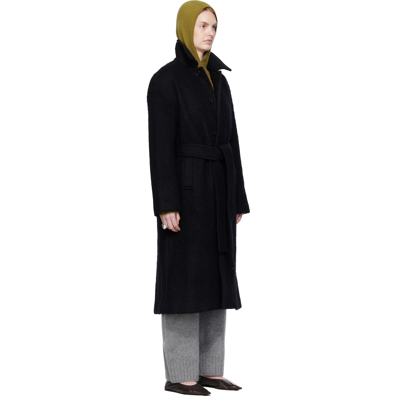  Umarmung Black Shaggy Wool Oversized Coat 
