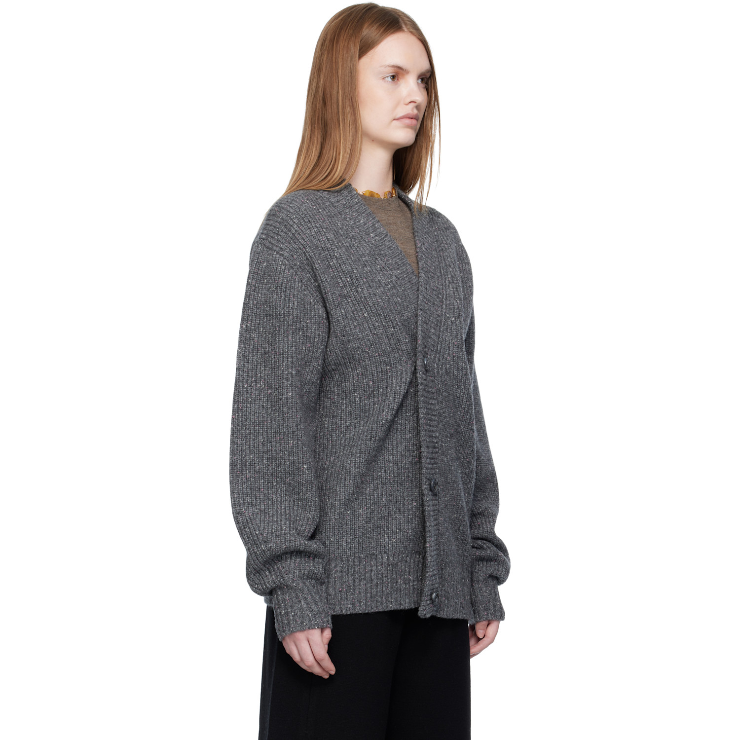  Umarmung Gray Knit Donegal Wool Oversized Cardigan 