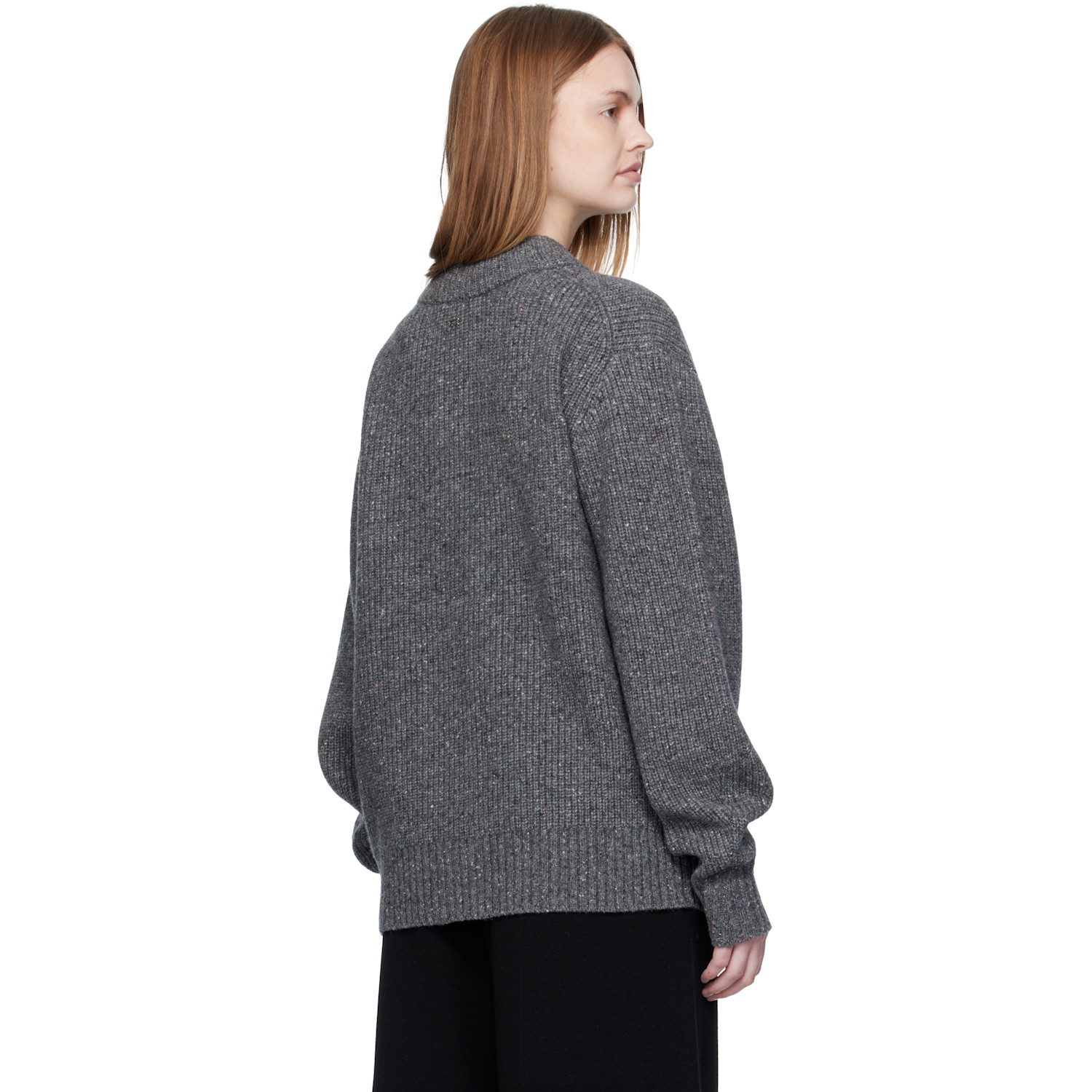  Umarmung Gray Knit Donegal Wool Oversized Cardigan 