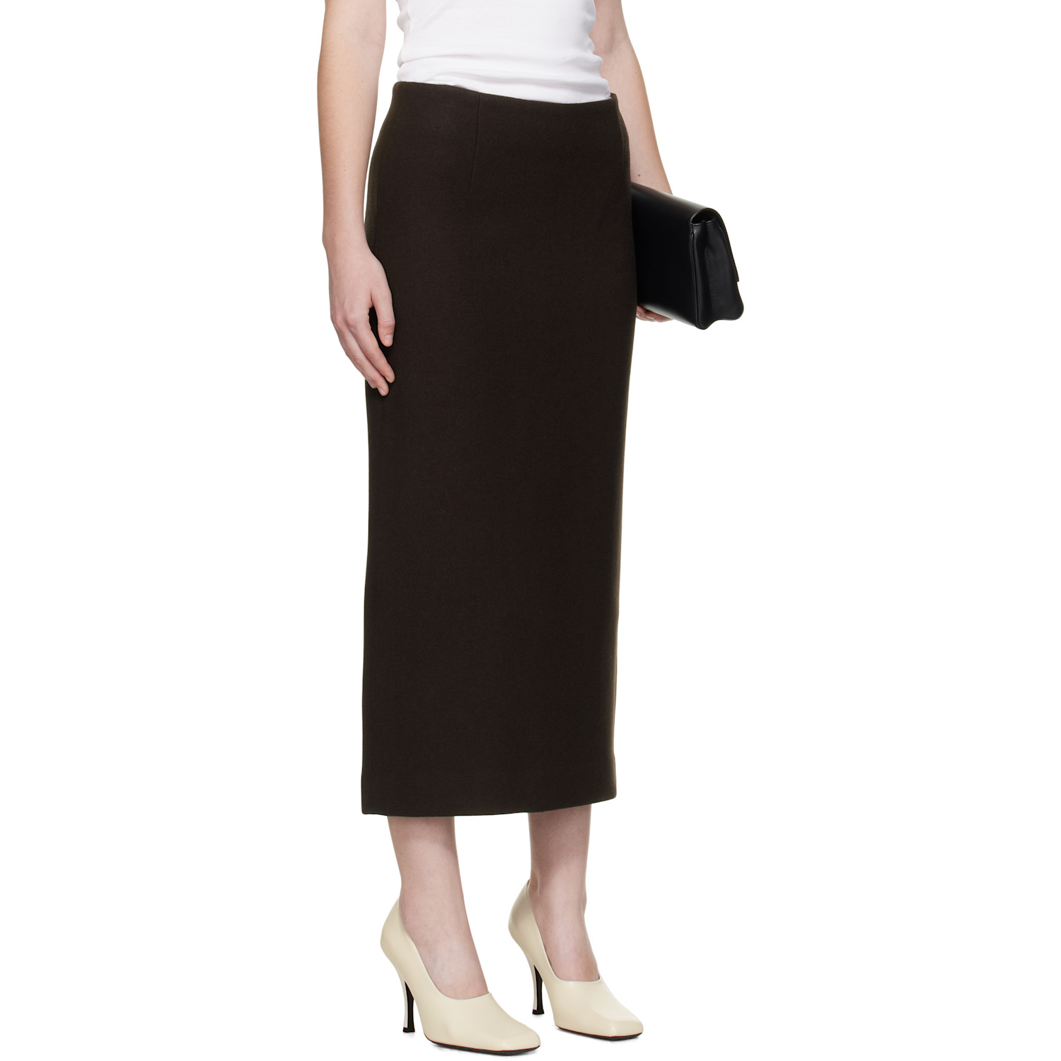  R2w Brown Mullin Wool Midi Skirt 
