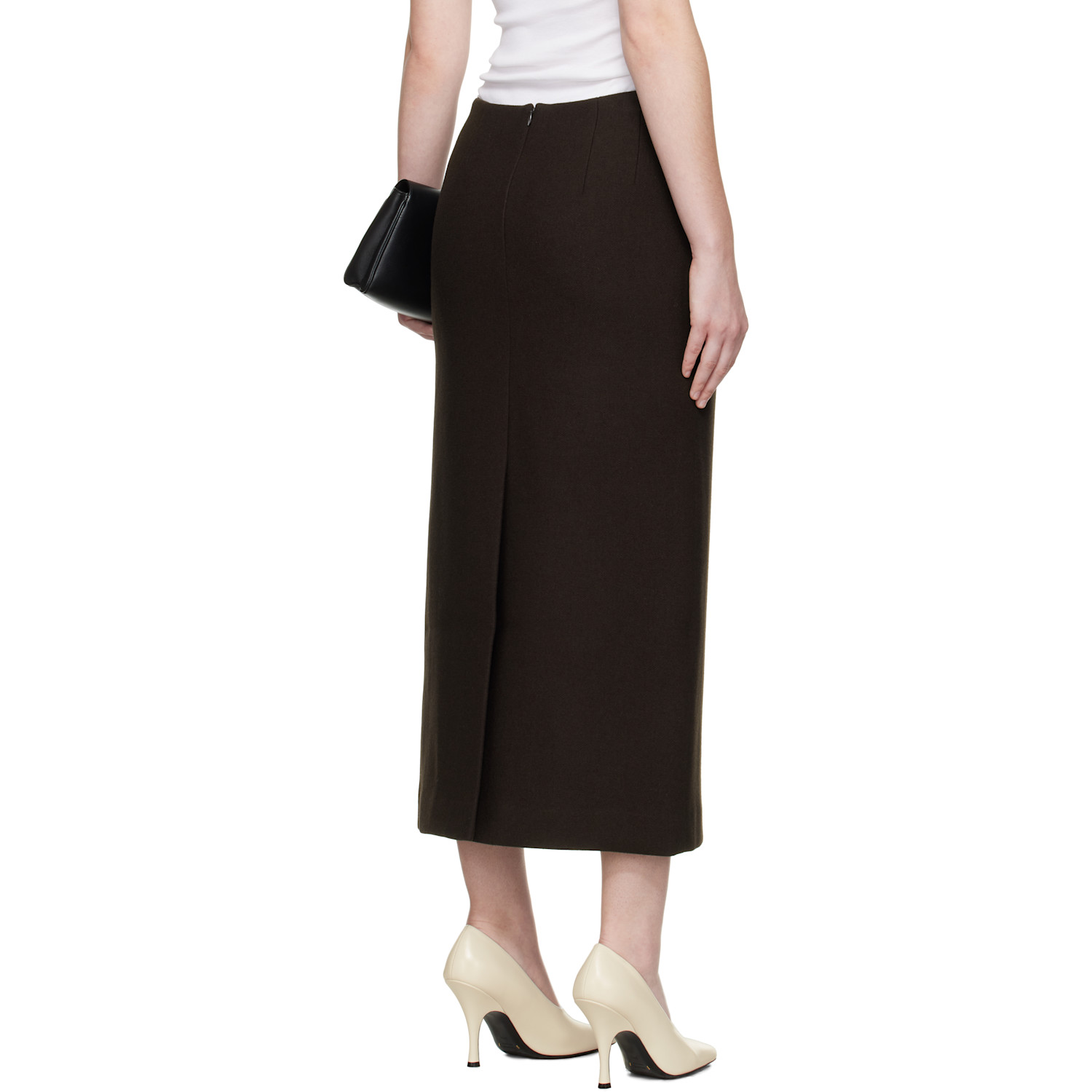  R2w Brown Mullin Wool Midi Skirt 