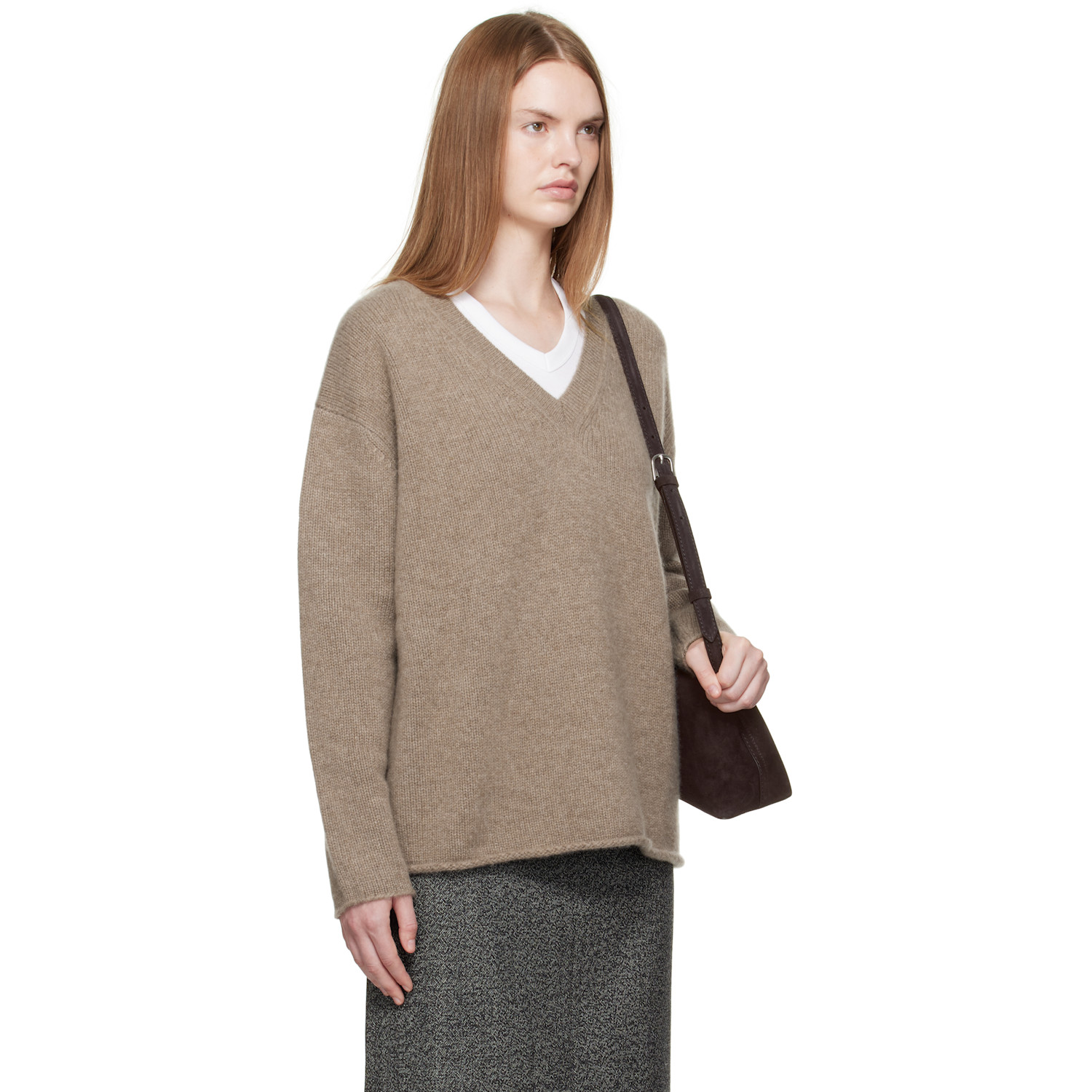  R2w Brown Cecily Cashmere Loose V-neck Sweater 