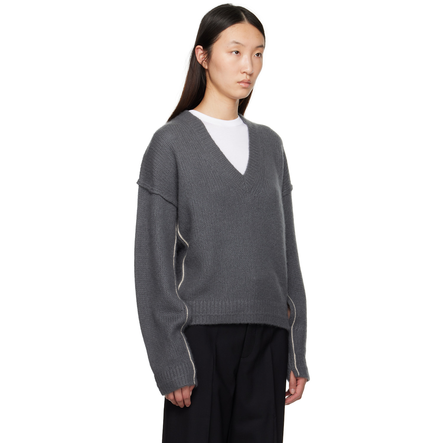  Maria Mcmanus Gray Air Spun Cape V-neck Sweater 