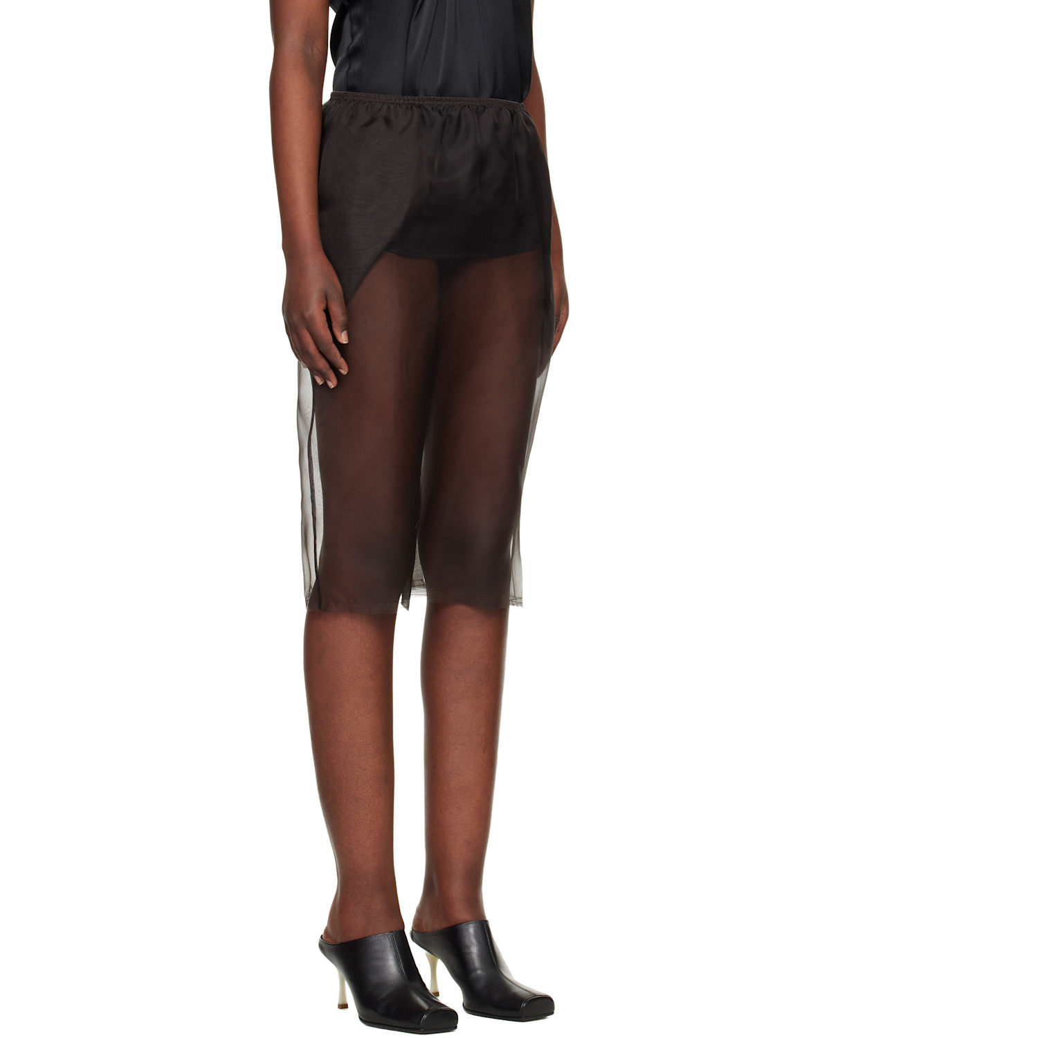  Commission Brown Creased Slip Midi Skirt 