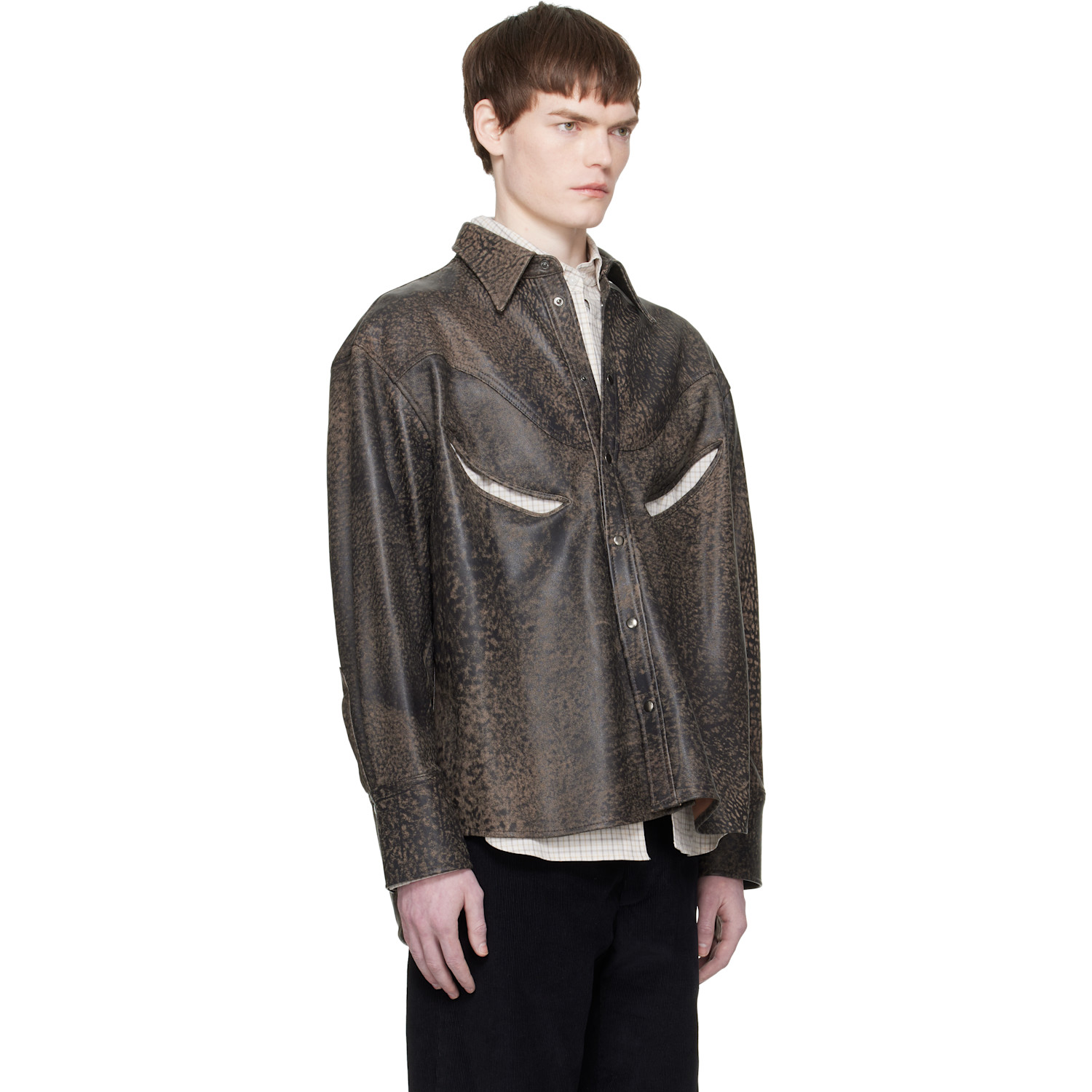  Commission Beige & Black Rider Leather Overshirt 