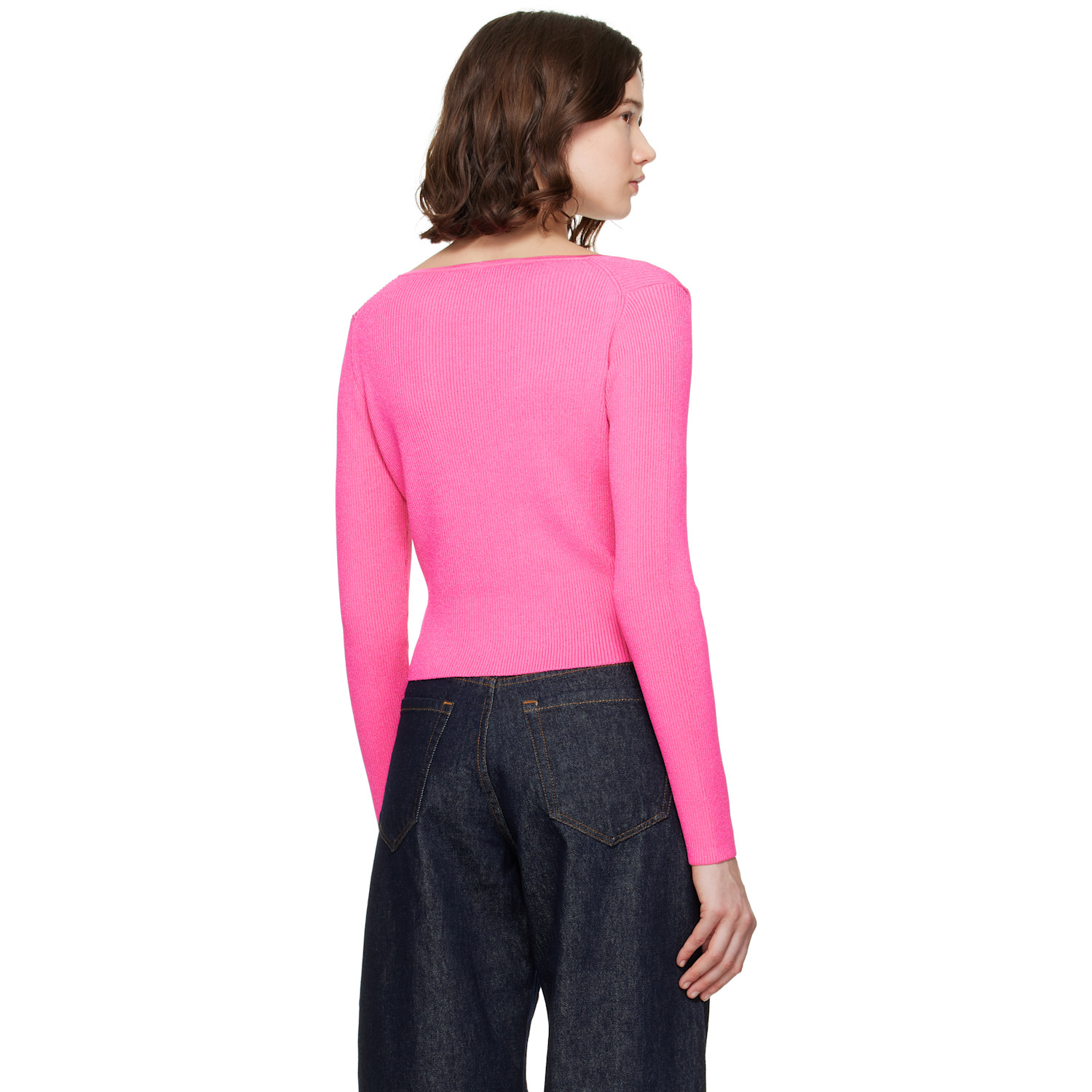 Versace Pink Safety Pin Ribbed Knit Fitted Cardigan 