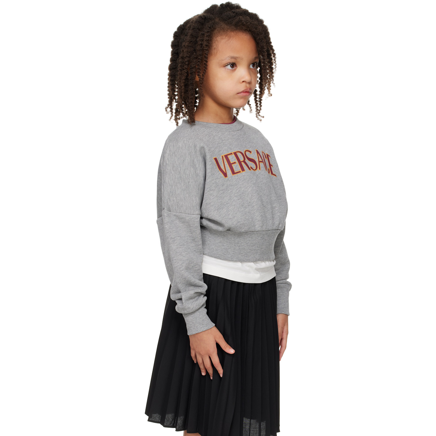  Versace Kids Gray 'versace' Logo Crop Sweatshirt 