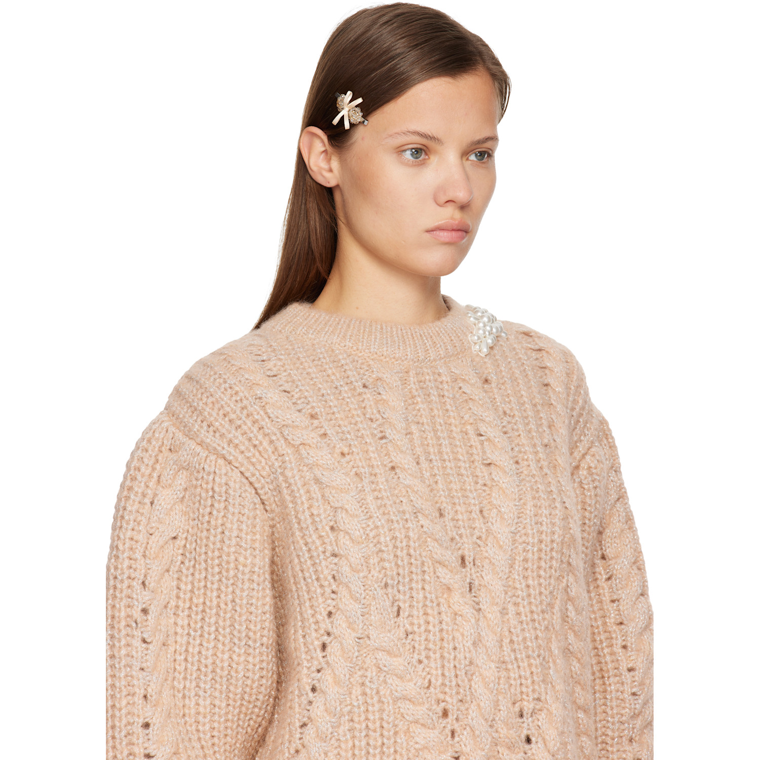 Simone Rocha Beige Petite Bow Mini Flower Hair Clip 