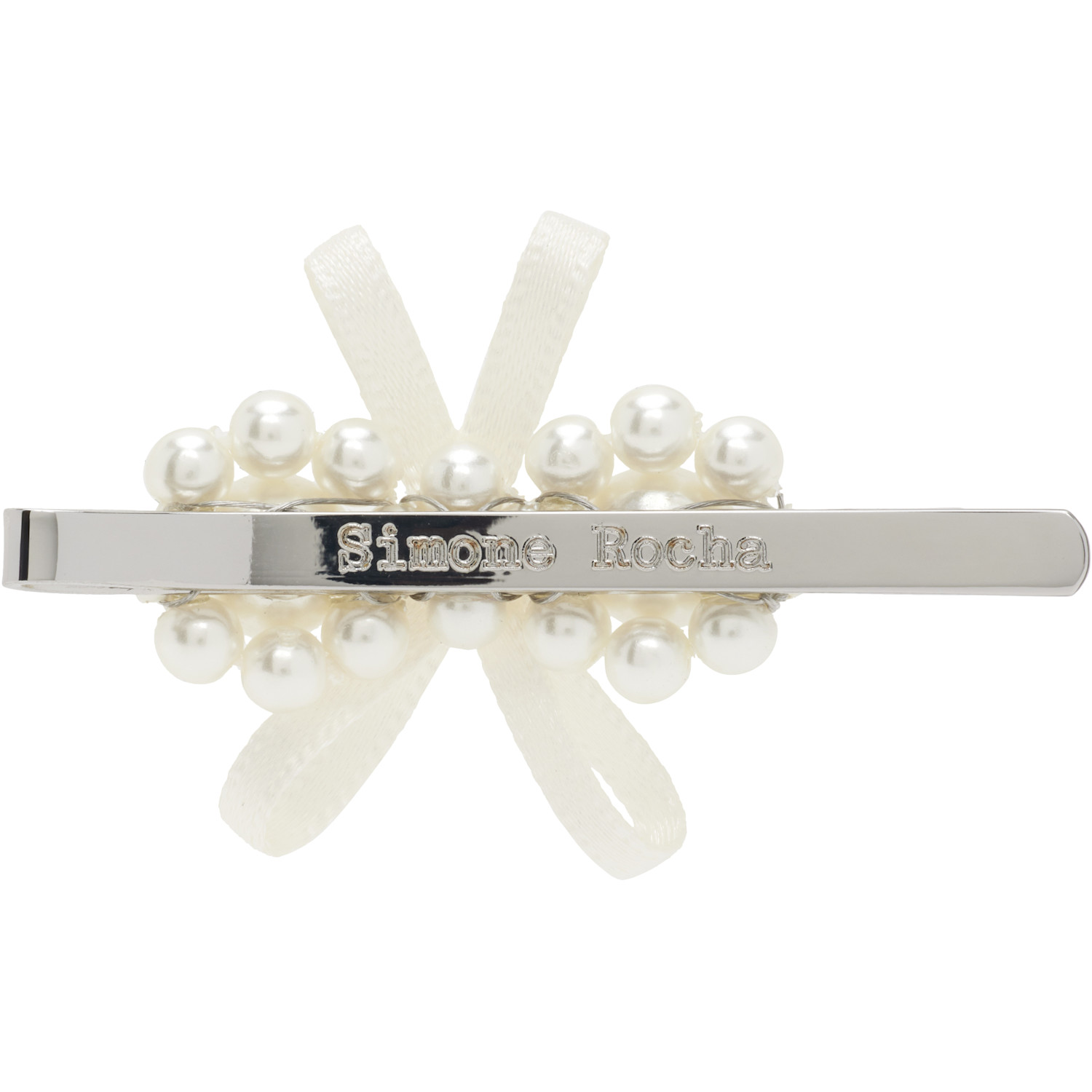  Simone Rocha White Petite Bow Mini Flower Hair Clip 