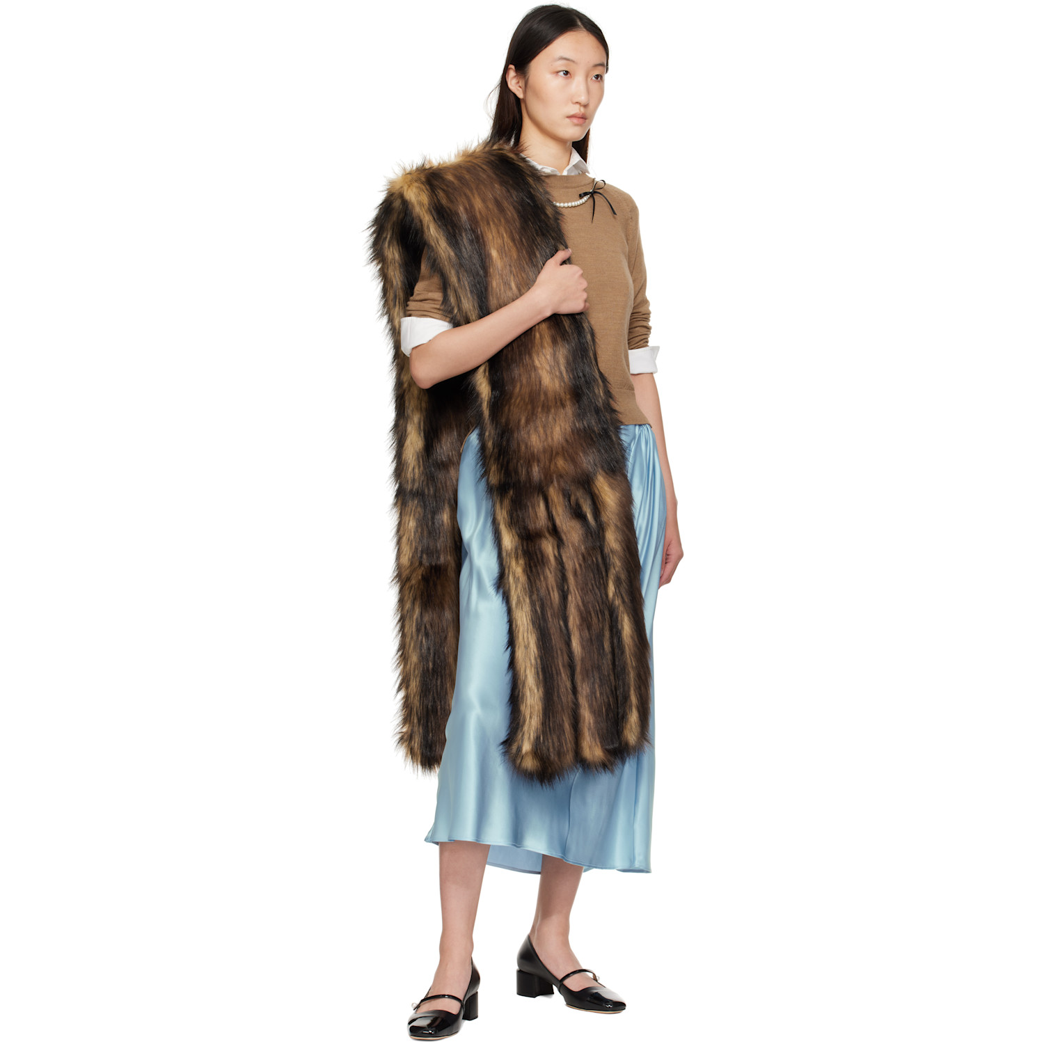  Simone Rocha Beige & Brown Triple Slit Faux Fur Scarf 