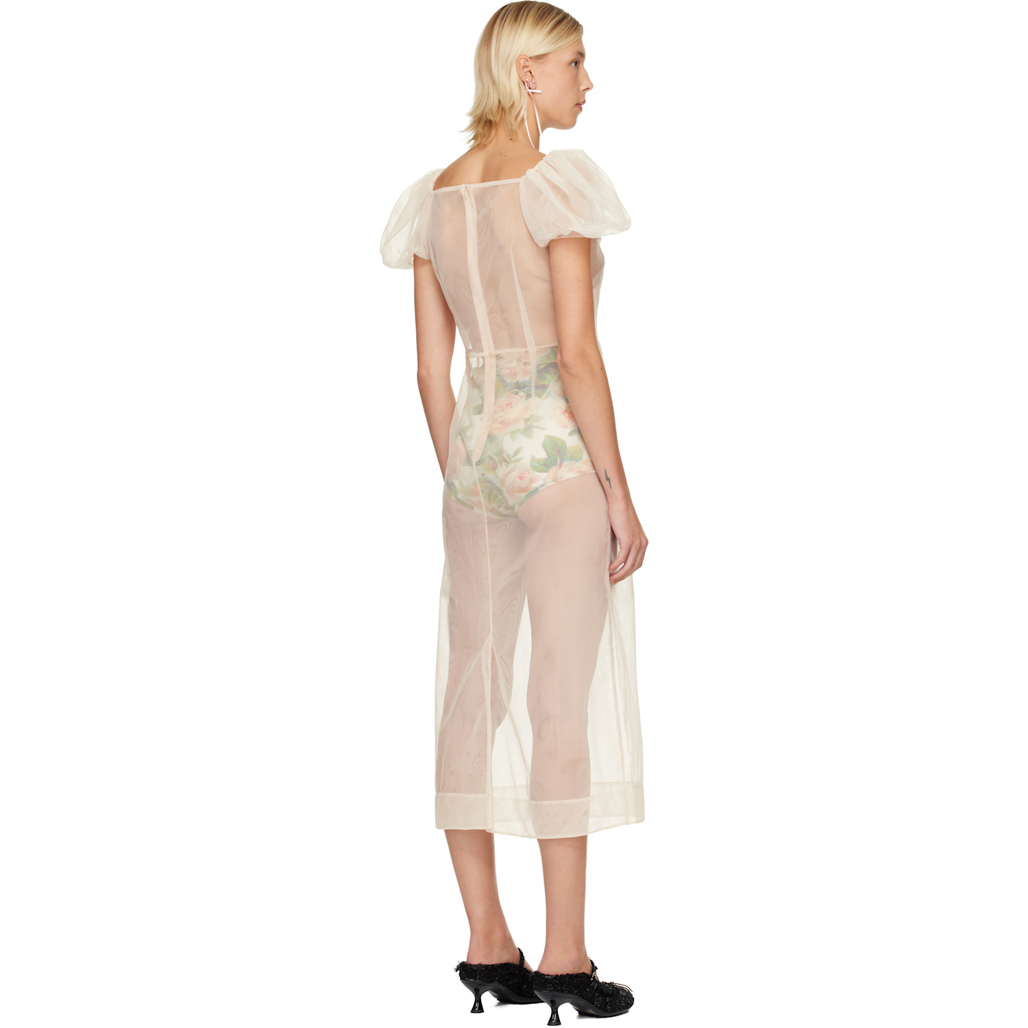  Simone Rocha Beige Sheer Sculpted Gathered Bust Midi Dress 