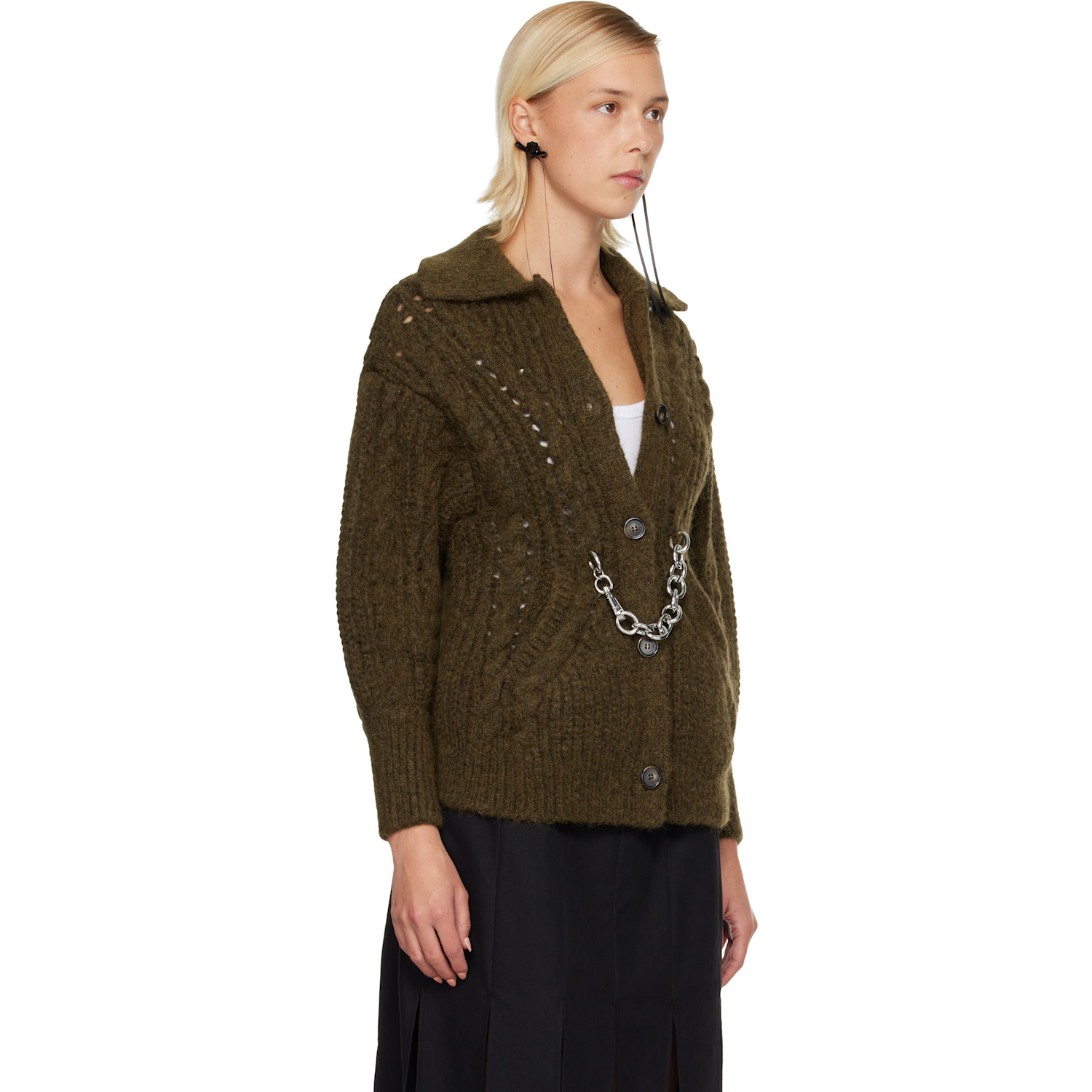  Simone Rocha Khaki Sculpted Chunky Knit Chain Detail Cardigan 