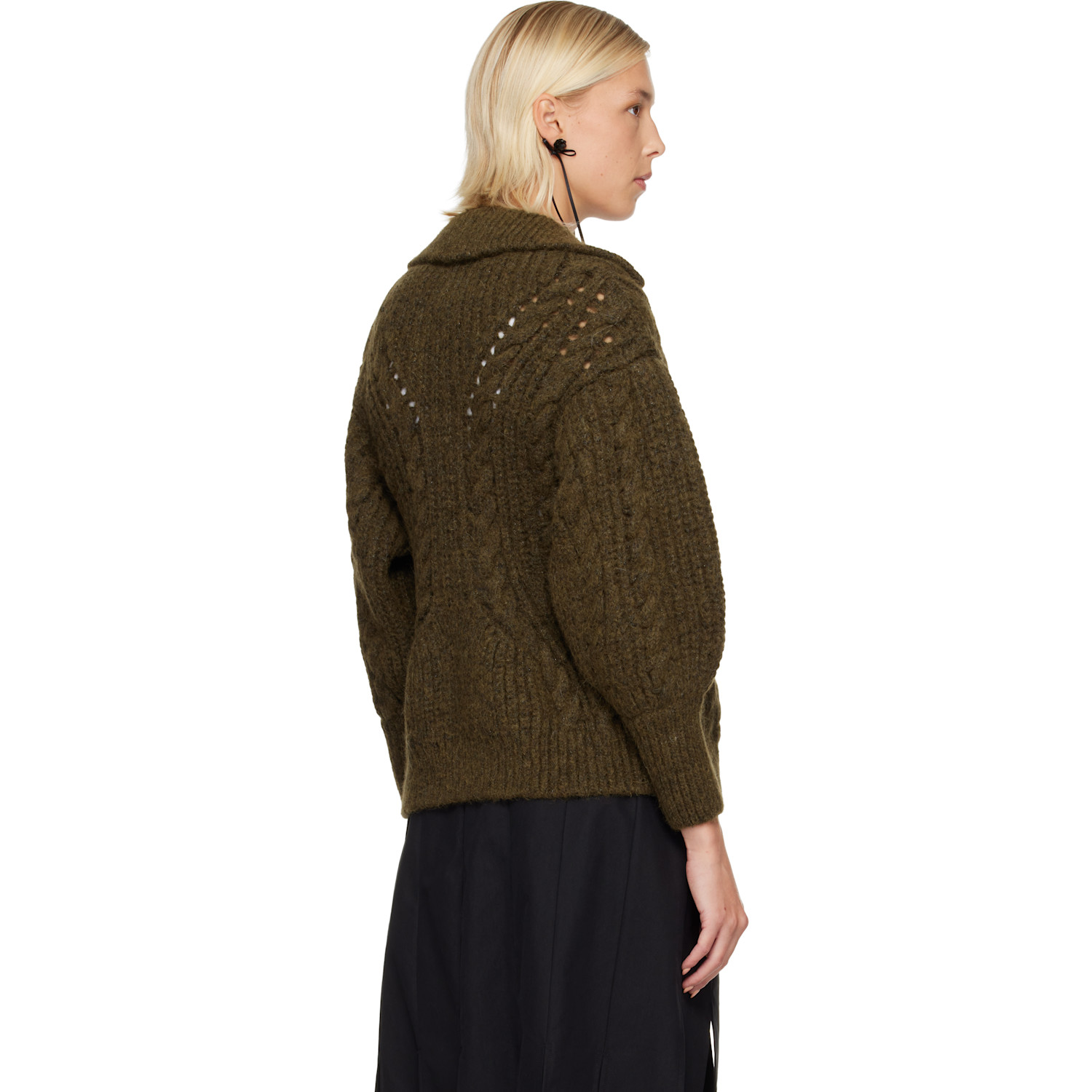  Simone Rocha Khaki Sculpted Chunky Knit Chain Detail Cardigan 