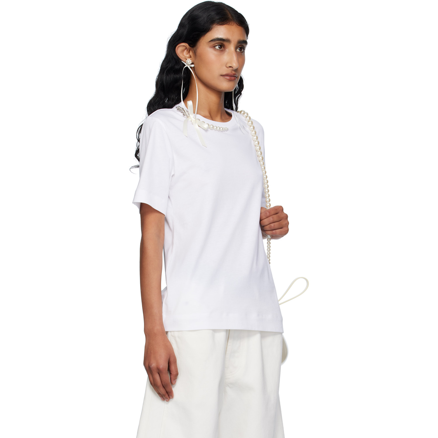  Simone Rocha White Pearl & Chain Boy T-shirt 