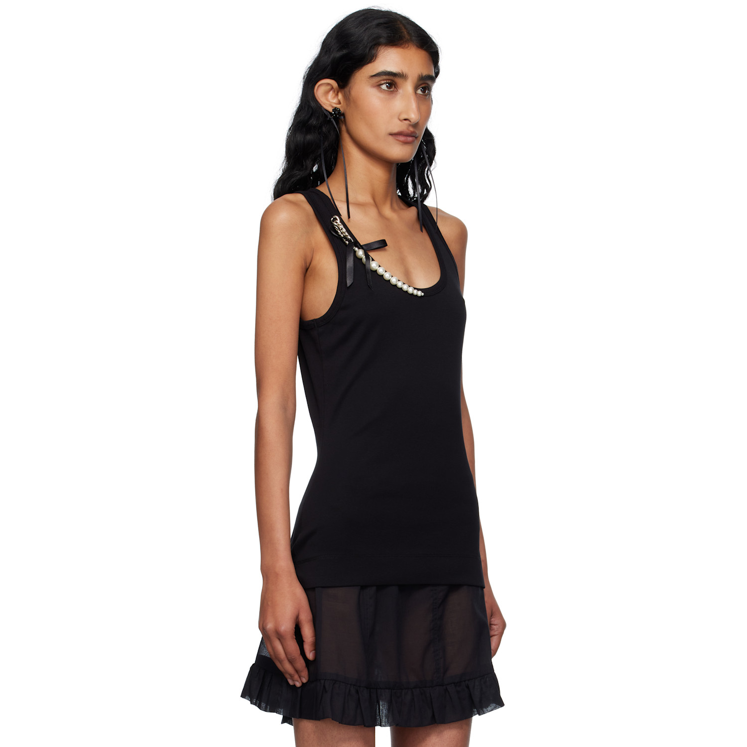  Simone Rocha Black Pearl Chain Tank Top 