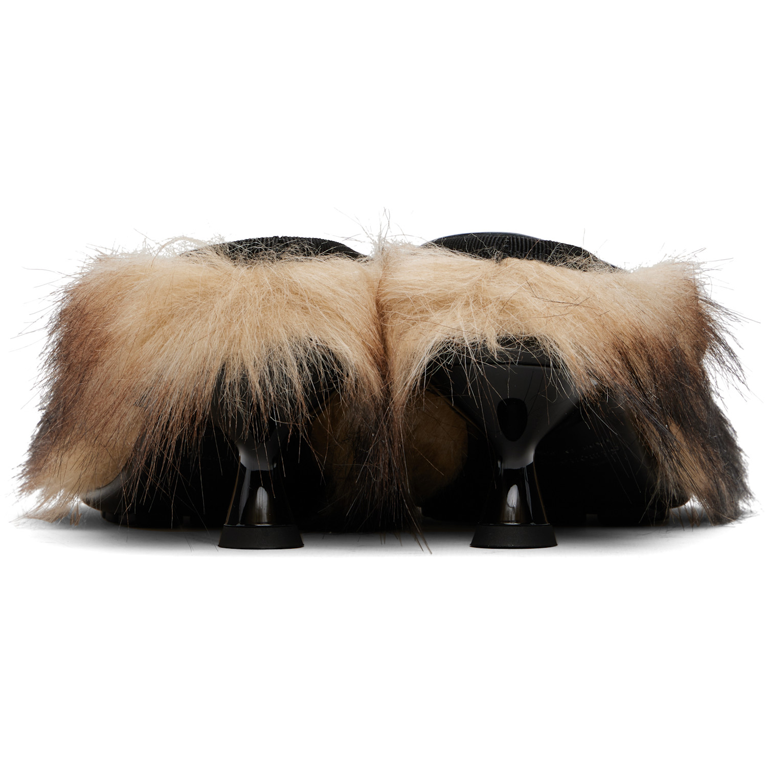  Simone Rocha Beige & Brown Faux Fur Grip Mule Heels 