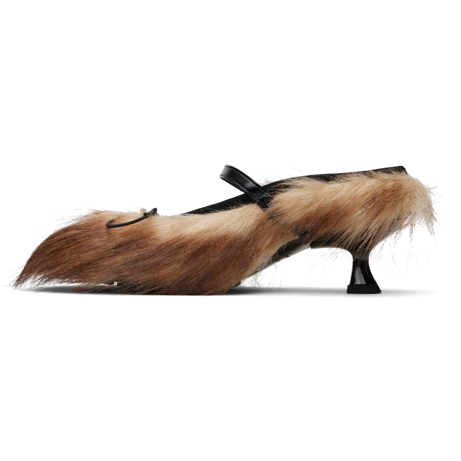  Simone Rocha Beige & Brown Faux Fur Grip Mule Heels 