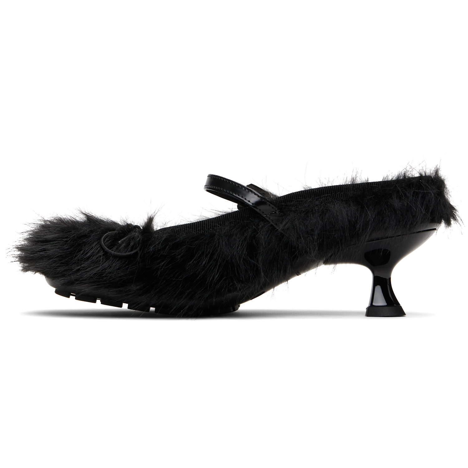  Simone Rocha Black Faux Fur Grip Mule Heels 