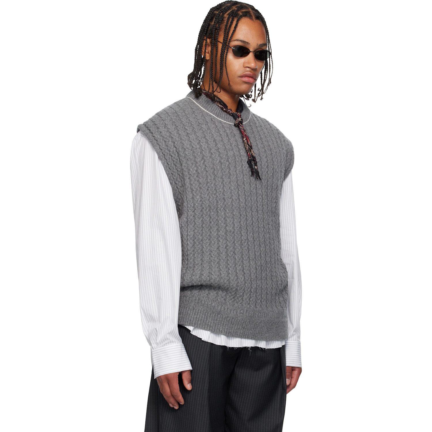  Sonia Carrasco Gray Cable Knit Sweater Vest 