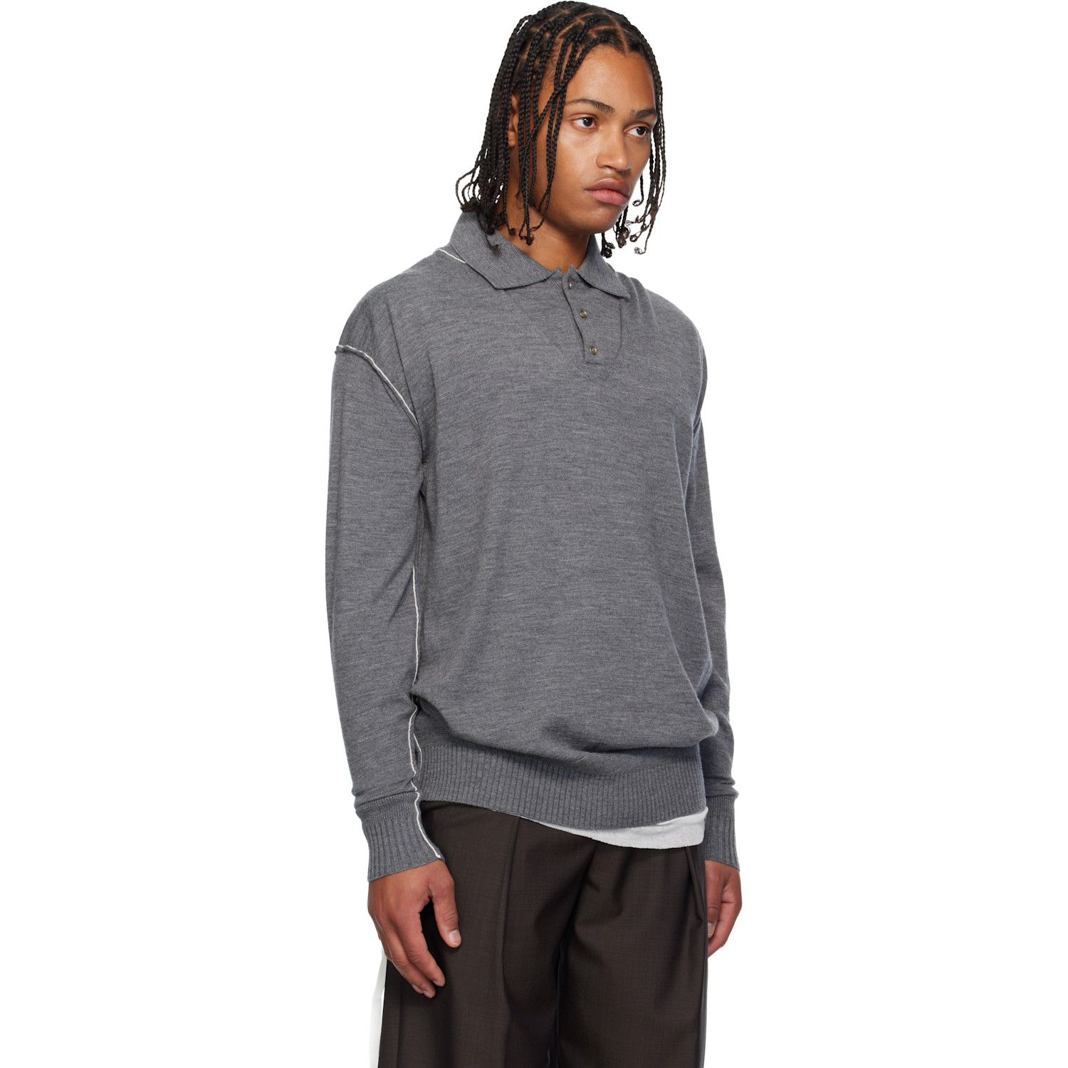  Sonia Carrasco Gray Knit Double Collar Polo 