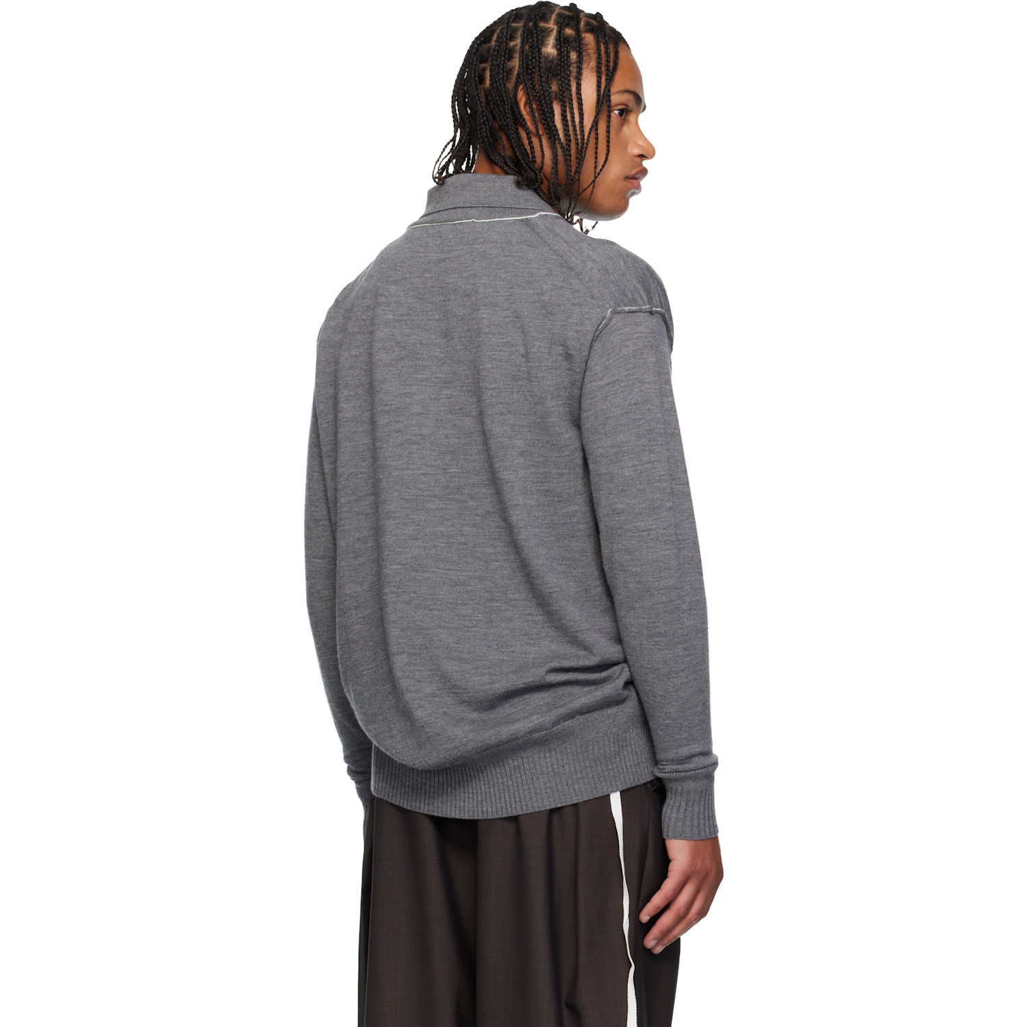  Sonia Carrasco Gray Knit Double Collar Polo 