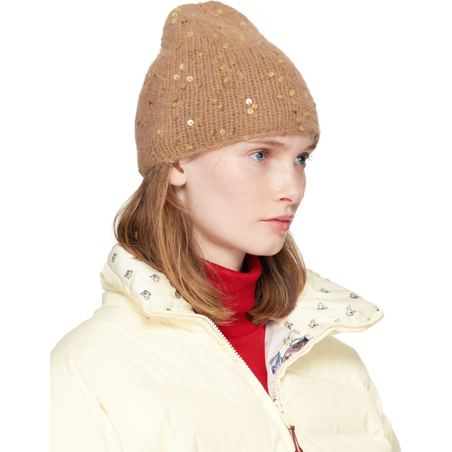  Undercover Beige Sequin Beanie 
