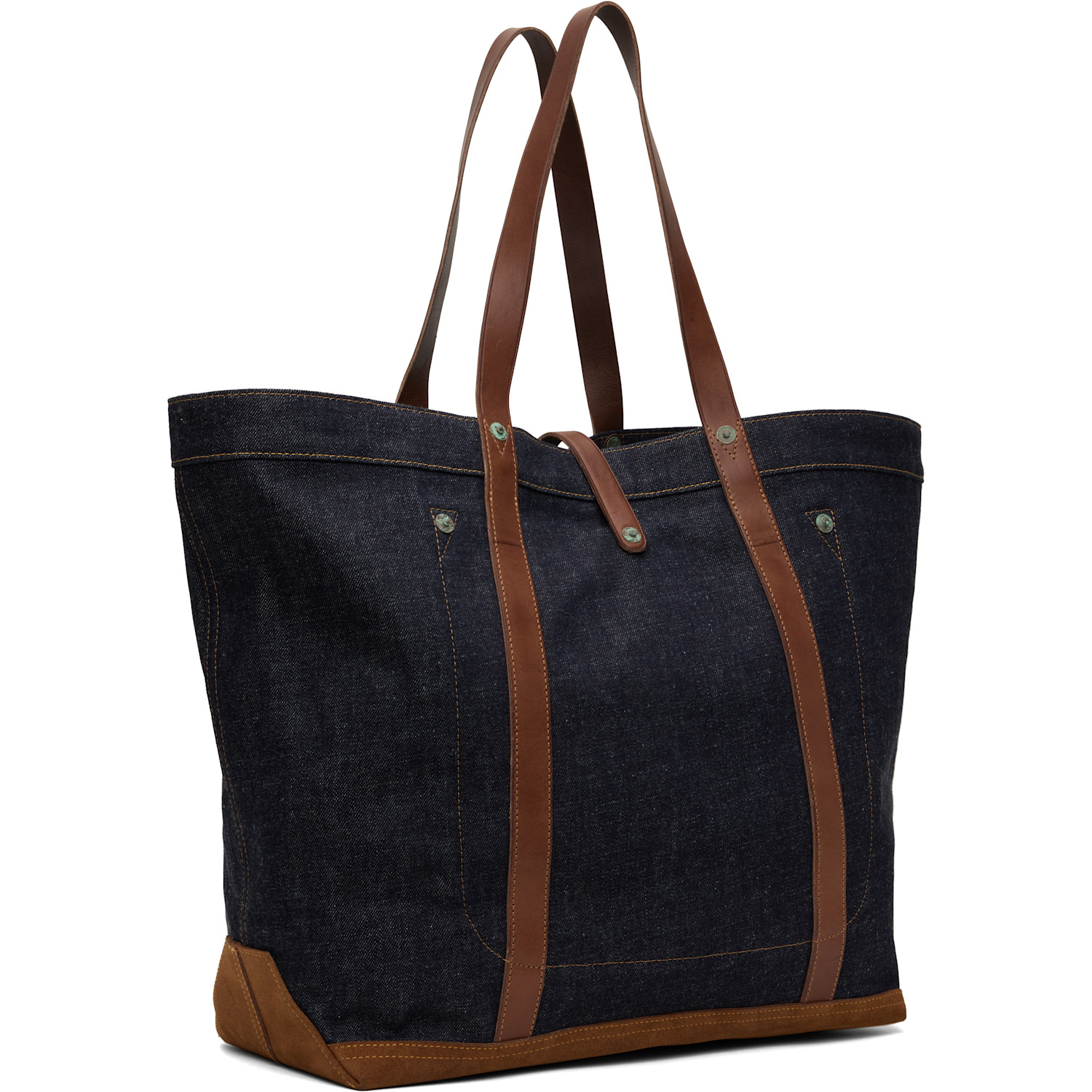  Rrl Indigo Leather-trim Denim Tote 