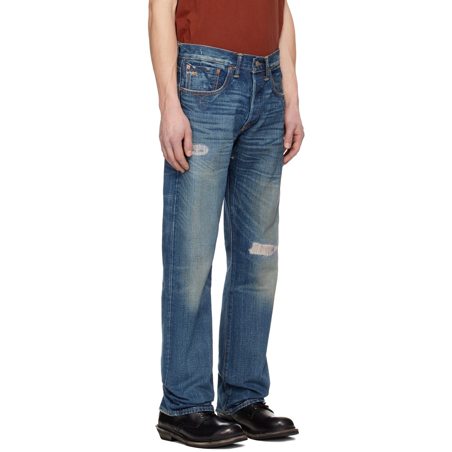  Rrl Blue Slim Boot Sutton Repaired Selvedge Jeans 