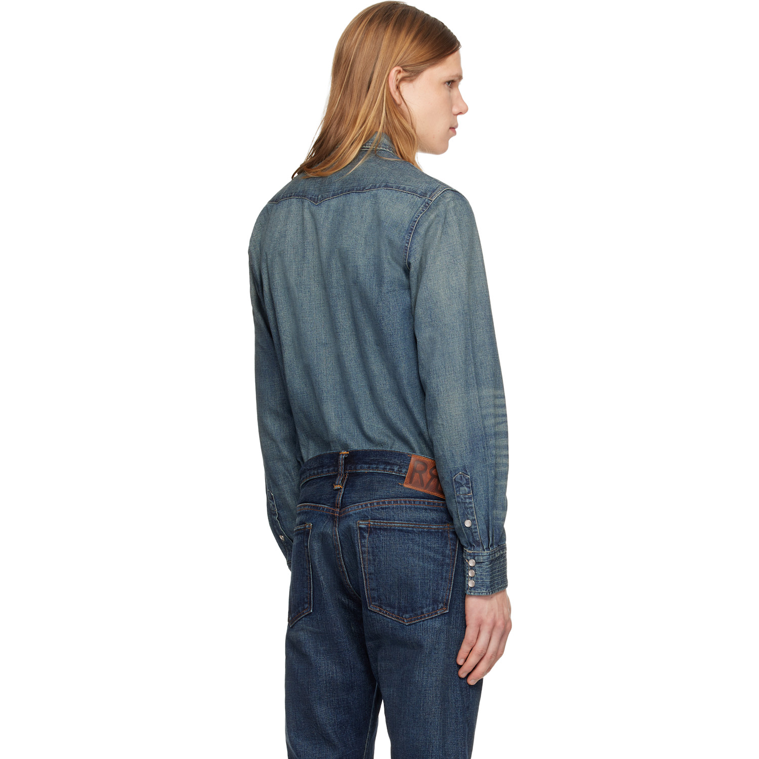  Rrl Blue Slim Fit Denim Western Shirt 