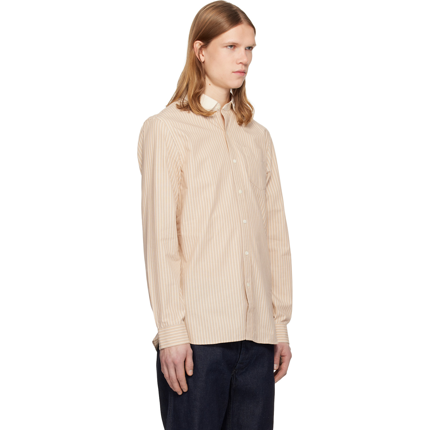  Rrl Beige Slim Fit Striped Dobby Shirt 