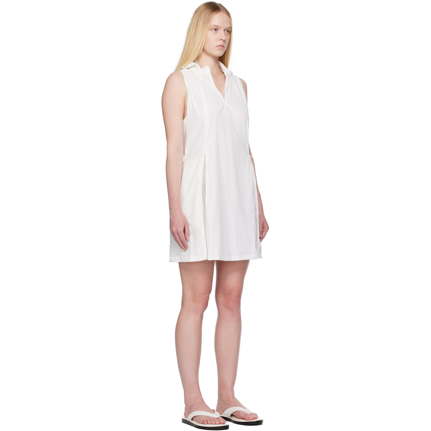  Amomento White Nylon Hooded Minidress 