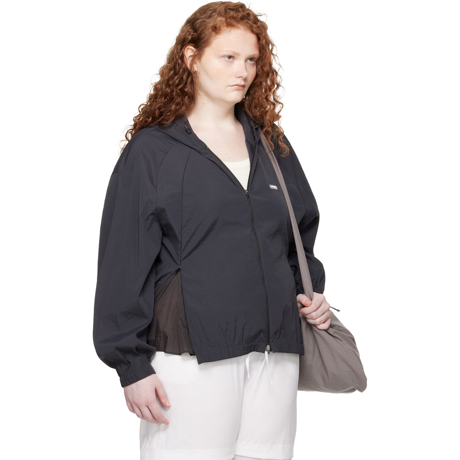  Amomento Black Nylon Raglan Hooded Jacket 