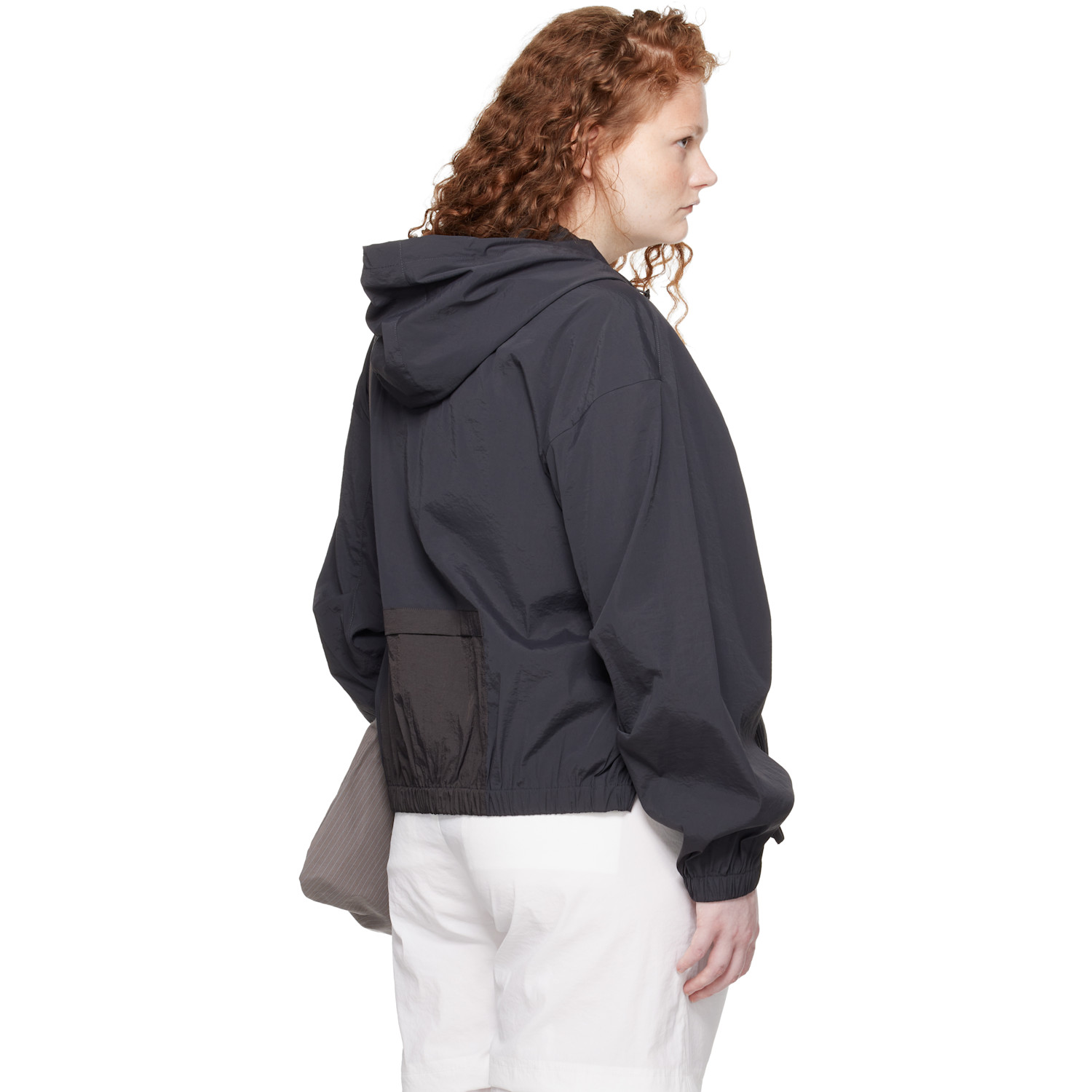  Amomento Black Nylon Raglan Hooded Jacket 