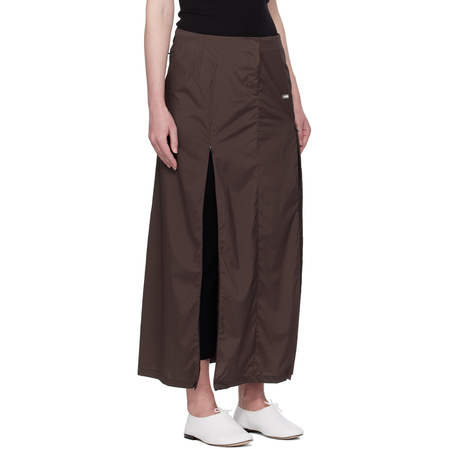  Amomento Brown Side Vent Long Maxi Skirt 