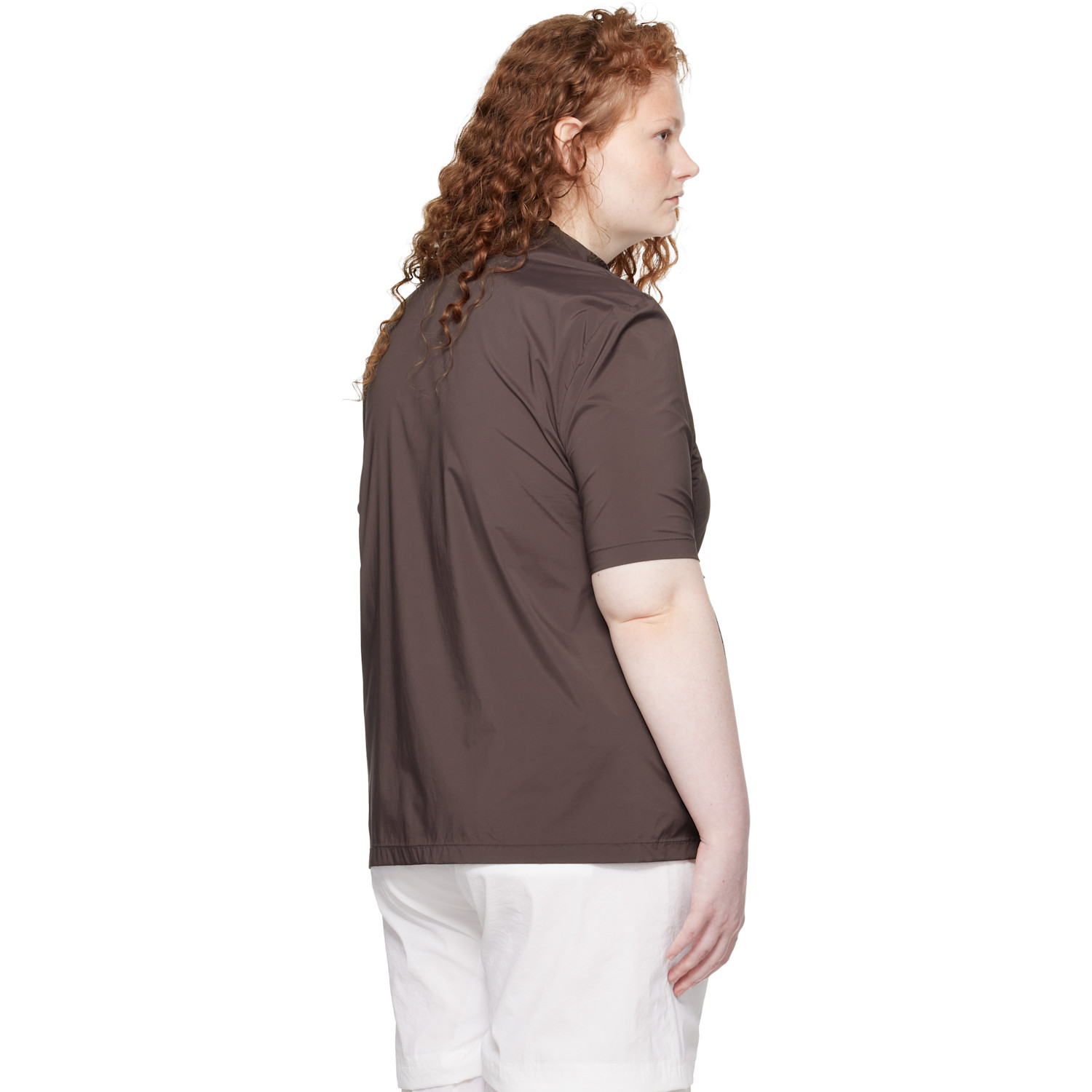  Amomento Brown Mock Neck Half Zip T-shirt 