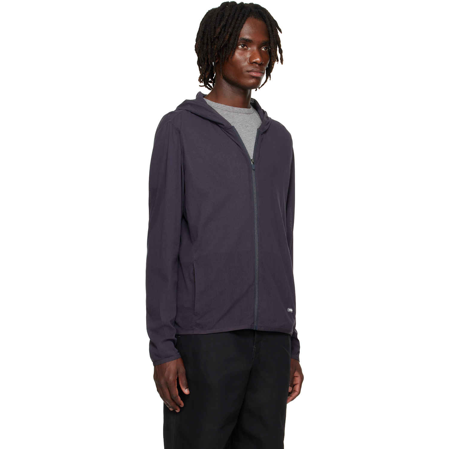  Amomento Gray Mesh Hooded Zip Jacket 