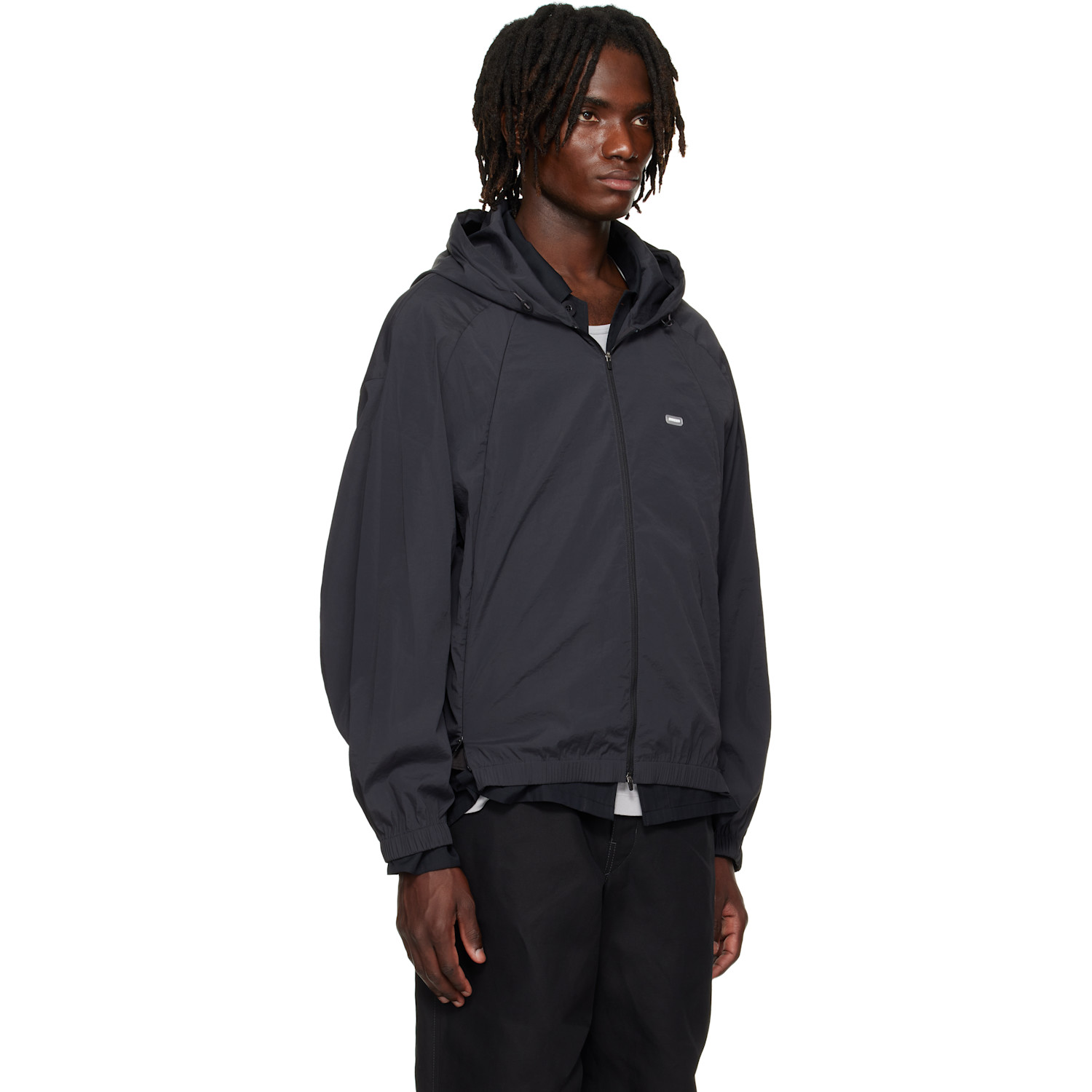  Amomento Gray Nylon Hooded Jacket 