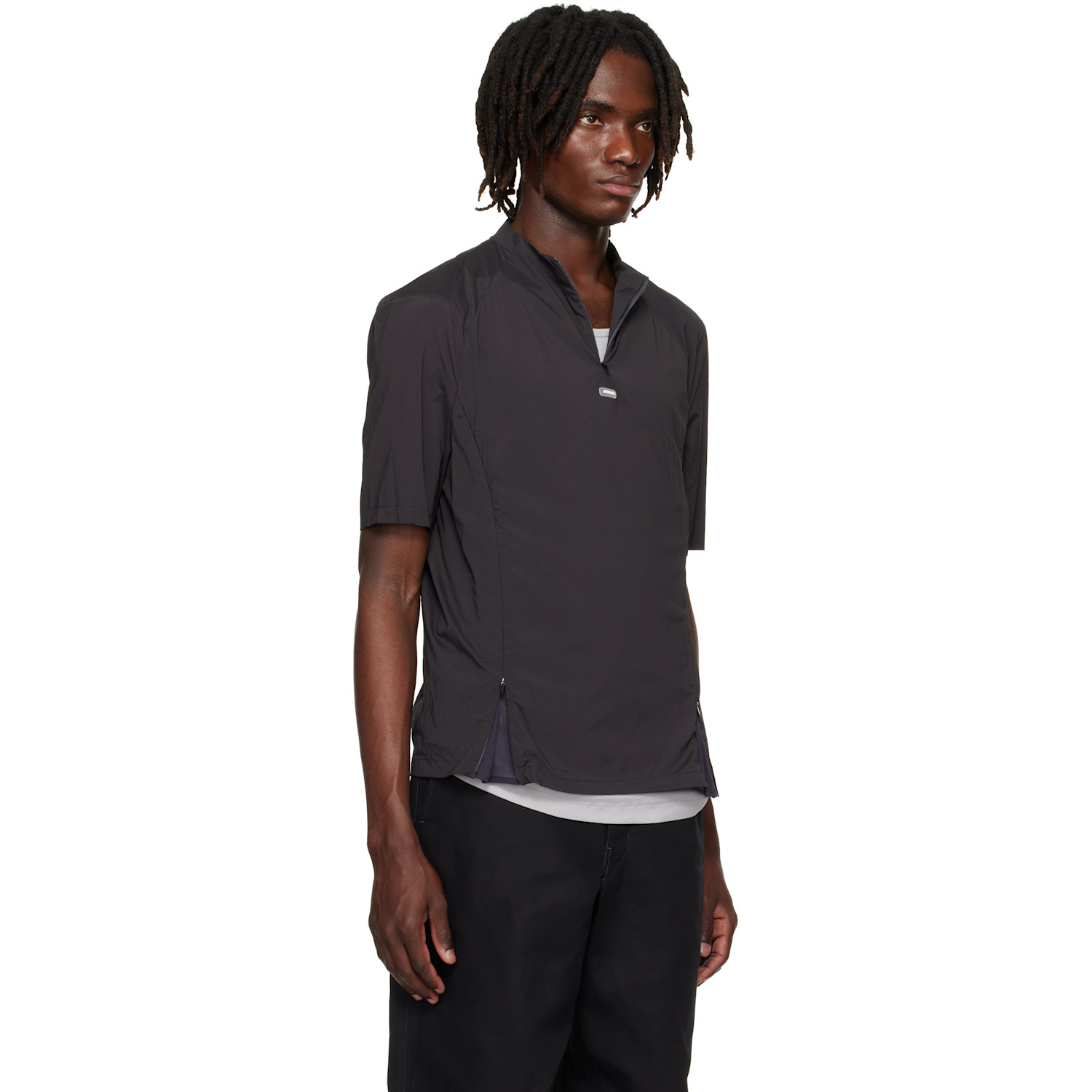  Amomento Gray Mock Neck Zip T-shirt 
