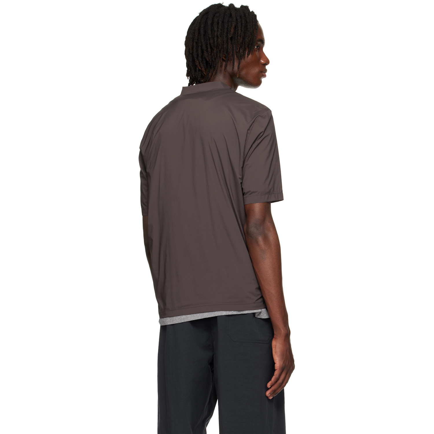  Amomento Brown Mock Neck Zip T-shirt 