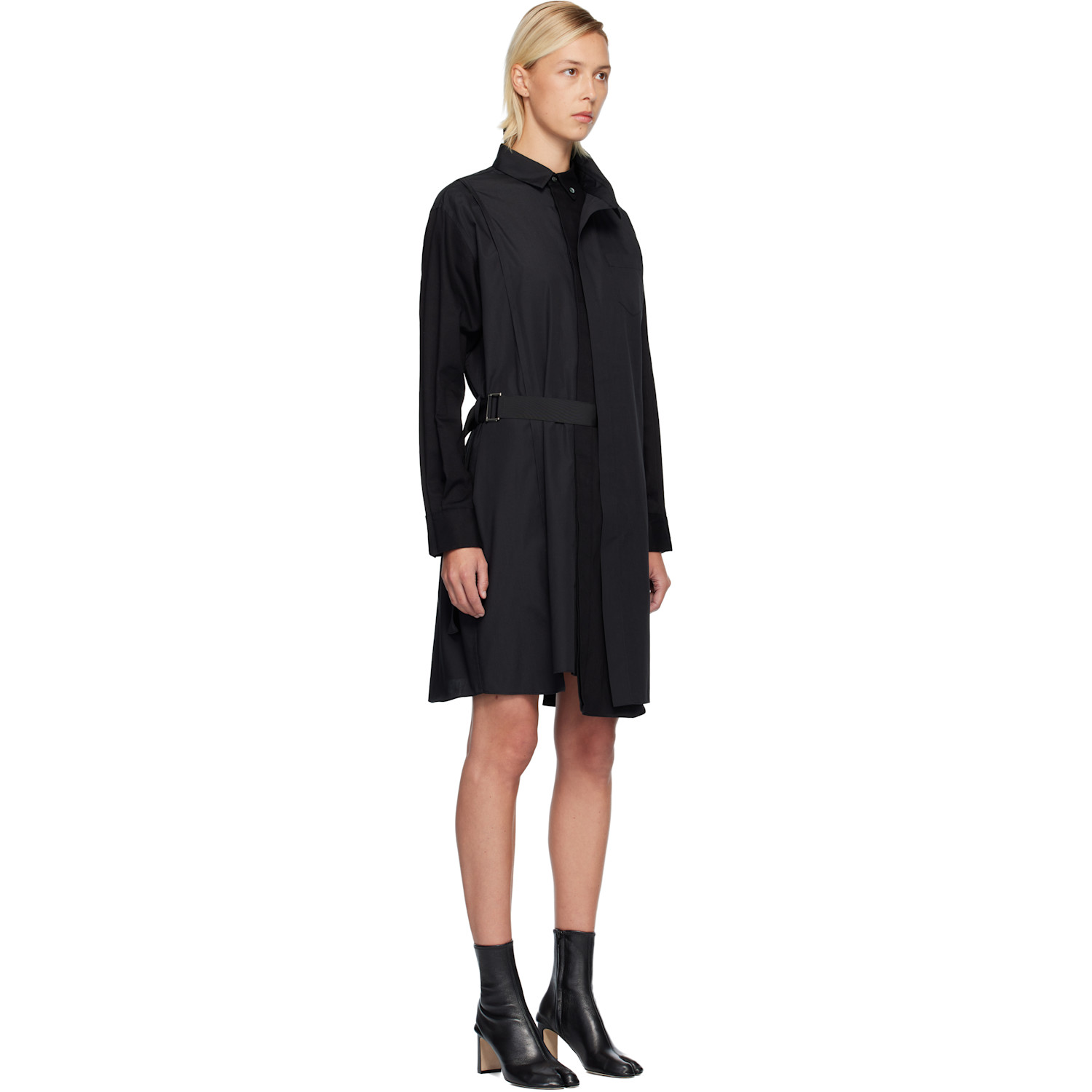  Sacai Black Poplin Midi Dress 