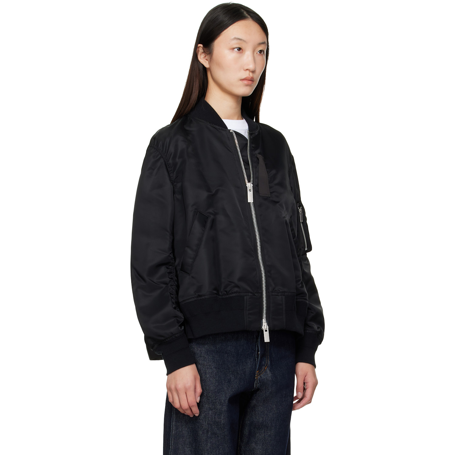  Sacai Black Nylon Twill Bomber Jacket 