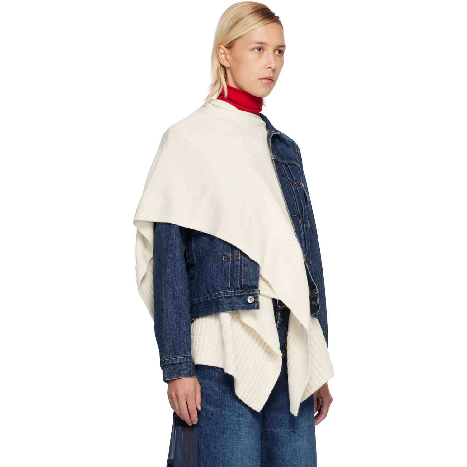  Sacai Blue & White Denim & Wool Knit Jacket Set 